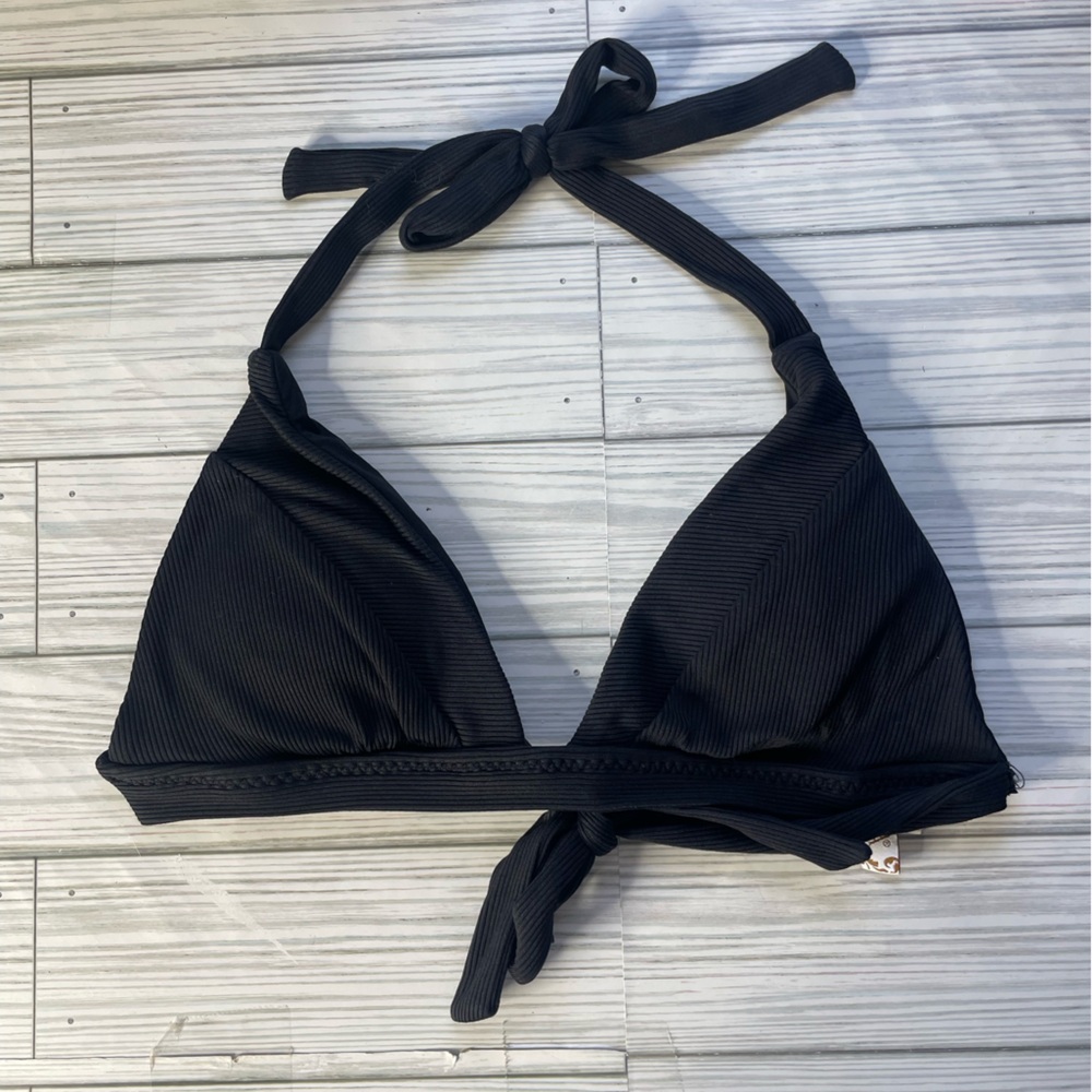 BECCA Ribbed Black Halter Triangle Swim Top - Women Swim Size Small